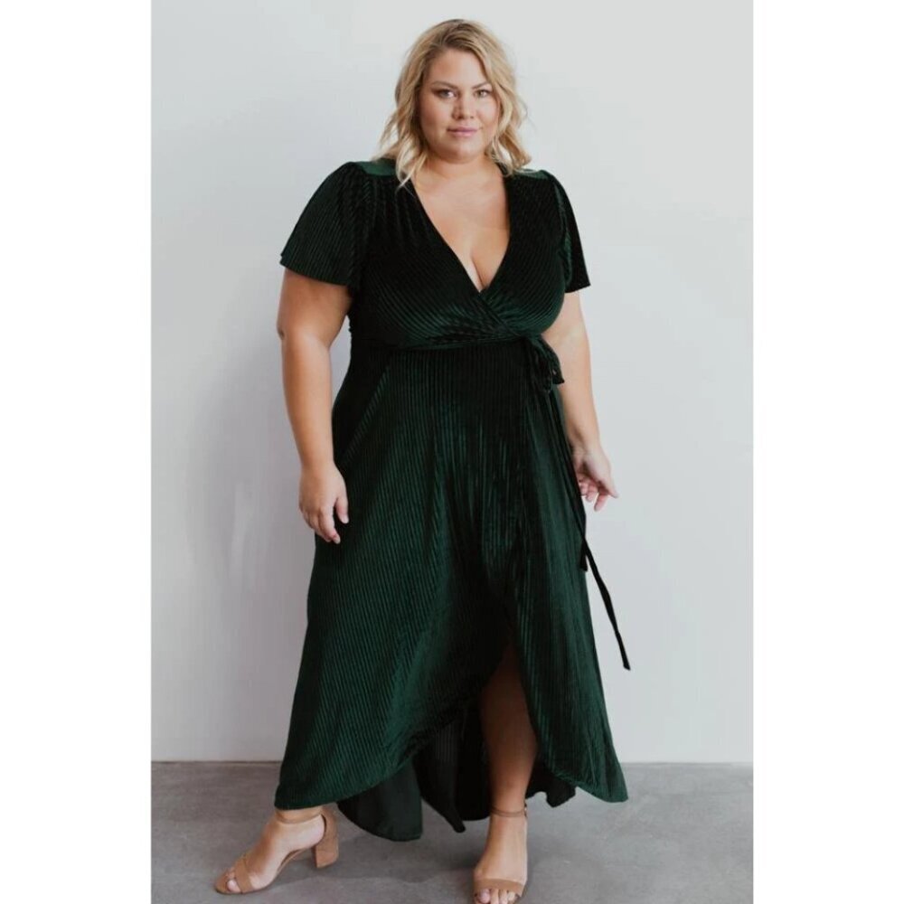 Baltic Born Andi Ribbed Velvet Wrap Maxi Dress Emerald Green Plus Size XXXL 3XL